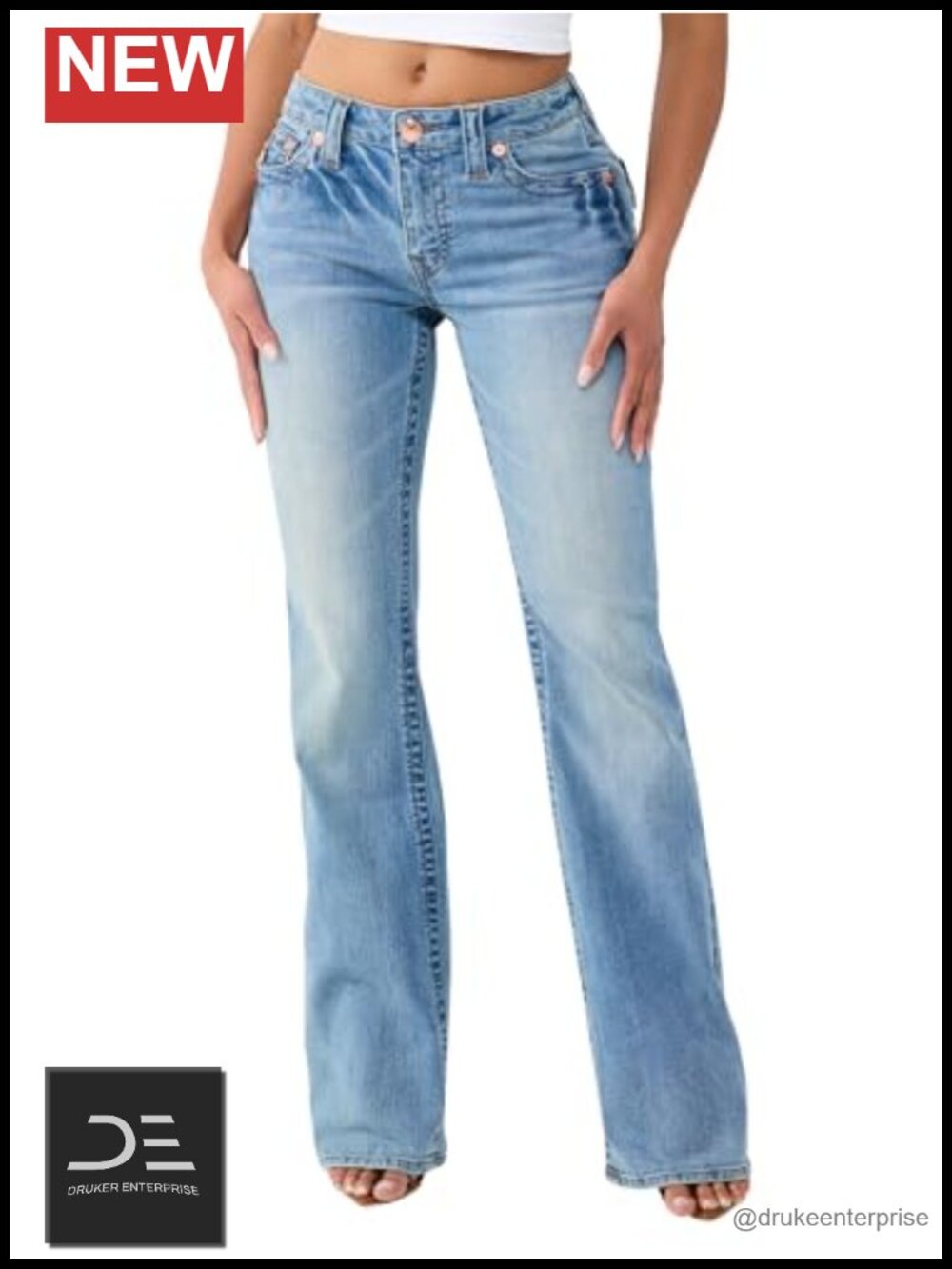 Womens Bootcut Jeans Mid Rise Stretch Denim Premium Cotton Blend